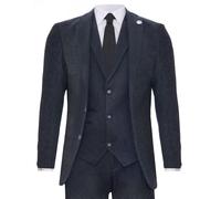 TruClothing Men's 3 Piece Charcoal Grey Herringbone Tweed Suit - Charcoal - 46" Jacket 40" Trousers