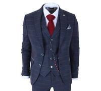 TruClothing TP-32 - Men's Navy Blue 3 Piece Wool Blend Tweed Suit - 52" Jacket 46" Trousers
