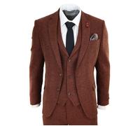 TruClothing 281-02 - Men's Camel 3 Piece Tweed Suit Herringbone Wool Fit - 48" Jacket 42" Trousers