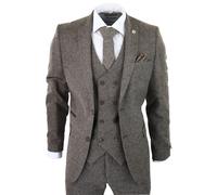 TruClothing Men's 3 Piece Suit Double Breasted Tweed in Light Brown | Size: 50R TruClothing Light Brown 50R