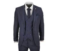 TruClothing Men's 3 Piece Suit Double Breasted Tweed in Navy | Size: 40R TruClothing Navy 40R