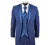 TruClothing Men's 4 Piece Wedding Suit - Shawl Collar Vintage Blue - Tailored Fit - Suits for Men UK