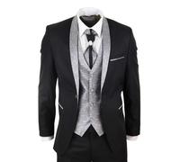 TruClothing Mens 4 PieceBlack Tailored Wedding Suit - Black - Size 52 (Chest)