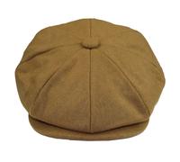 Mens Tweed Newsboy Cap Baker Boy Flat Grandad Hat 8 Panel Plain Camel M