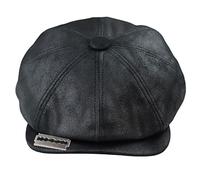 TruClothing Mens 8 Panel Razor Baker Boy Hat PU Leather Blinders Newsboy Flat Cap Black Brown - Black Razor L/XL