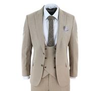 TruClothing AK-23 - Men Tweed 3 Piece Suit Tan Oak Double Breasted Wedding - 52" Jacket 46" Trousers