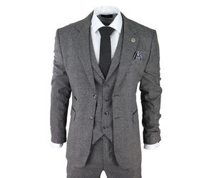 TruClothing Men's AK Collection Herringbone Tweed 3 Piece Suit in Grey | Size: 42R TruClothing Grey 42R