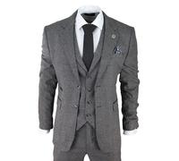 TruClothing Men's AK Collection Herringbone Tweed 3 Piece Suit in Grey | Size: 46R TruClothing Grey 46R
