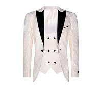 TruClothing.com Mens Beige Tuxedo Blazer Waistcoat Brocade Ivory Satin Paisley Dinner Jacket