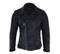 TruClothing Men's Biker Jacket Outwear Windproof Real Suede Leather Jackets Coat Fleece - Black M