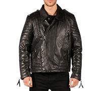 TruClothing Men's Biker Jacket Outwear Windproof Winter Cross Zip Urban Real Leather Jackets Coat - Black XXL