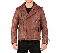 TruClothing Men's Biker Jacket Outwear Windproof Winter Cross Zip Urban Real Leather Jackets Coat - Timber XXL