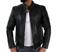 TruClothing Men's Biker Jacket Outwear Windproof Winter Motorcycle Racer Real Leather Jackets Coat - Black XXL