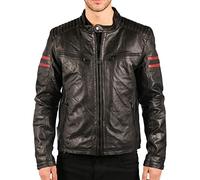 TruClothing Men's Biker Jacket Outwear Windproof Winter Motorcycle Rider Quilted Real Leather Jackets Coat - Black XXL