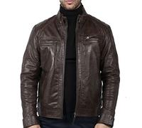 TruClothing Men's Biker Jacket Outwear Windproof Winter Motorcycle Rider Real Leather Jackets Coat Retro - Brown XL