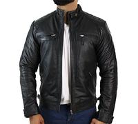 TruClothing Men's Biker Jacket Outwear Windproof Winter Motorcycle Rider Real Leather Jackets Coat Retro - Black 5XL
