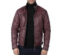 TruClothing Men's Biker Jacket Outwear Windproof Winter Motorcycle Rider Real Leather Jackets Coat Retro - Wine M