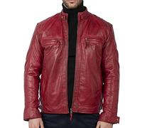 TruClothing Men's Biker Jacket Outwear Windproof Winter Motorcycle Rider Real Leather Jackets Coat Retro - Red XXL