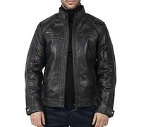 TruClothing Men's Biker Jacket Outwear Windproof Winter Motorcycle Rider Real Leather Jackets Coat Retro - Black Vintage XL