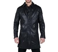 TruClothing Mens Black Brown Real Leather Trench Coat Button Vintage 3/4 Casual - Black L