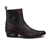 TruClothing Mens Black Brown Slip On Ankle Boots Vintage Genuine Leather Cowboy Riding Pattern Wincklepickers Cuban Heel - Black Brown 12
