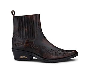 TruClothing Mens Black Brown Slip On Ankle Boots Vintage Genuine Leather Cowboy Riding Pattern Wincklepickers Cuban Heel - Black Brown 10