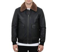 TruClothing Men's Black Leather Bomber Aviator Jacket - Small