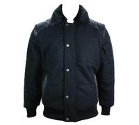 TruClothing Men's Black Leather Shoulder Patches Bomber Jacket with Removable Sleeves - 3XL