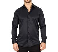 TruClothing Men's Black Long Sleeve Regular Fit Double Cuff Twill Oxford Shirt - Black XXL