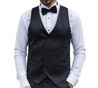 TruClothing Mens Black Satin Double Breasted Waistcoat Black Tie Dinner Suit Vest Tailored Fit - Black 48