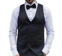 TruClothing Men's Black Satin Double Breasted Waistcoat Black Tie Dinner Vest - 38