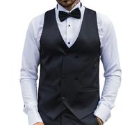 TruClothing Men's Black Satin Double Breasted Waistcoat Black Tie Dinner Vest - 42