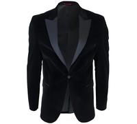 Mens Black Velvet Tuxedo Blazer Satin Peak Lapels Dinner Jacket Wedding Prom Black Tie - Black 44