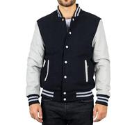 TruClothing Men's Black White Varsity Bomber Jacket Wool Body Real Leather Sleeves College Baseball Coat - Black White L