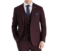TruClothing Men's Blazer Burgundy Checked Classic Plaid Tailored Fit Jacket - Wine 36