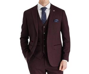 TruClothing Men's Blazer Burgundy Checked Classic Plaid Tailored Fit Jacket - Wine 36