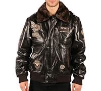 TruClothing Men's Bomber Jacket Outwear Windproof Winter Air Force Aviator Real Leather Jackets Coat - Brown XL