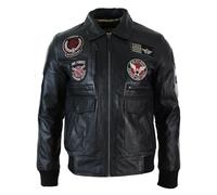 TruClothing Men's Bomber Jacket Outwear Windproof Winter Air Force Flying Real Leather Jackets Coat - Black 4XL