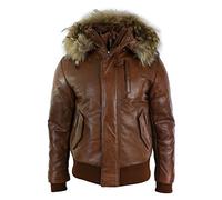 TruClothing Men's Bomber Jacket Outwear Windproof Winter Puffer Real Leather Jackets Coat Fur Hood - Tan 5XL