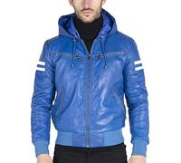 TruClothing Men's Bomber Jacket Outwear Windproof Winter Real Leather Jackets Coat Quilted Hood - Blue S