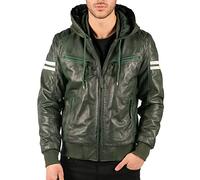 TruClothing Men's Bomber Jacket Outwear Windproof Winter Real Leather Jackets Coat Quilted Hood - Green 3XL