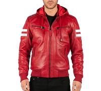 TruClothing Men's Bomber Jacket Outwear Windproof Winter Real Leather Jackets Coat Quilted Hood - Red XXL