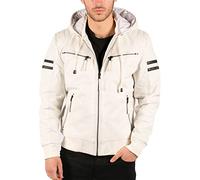 TruClothing Men's Bomber Jacket Outwear Windproof Winter Real Leather Jackets Coat Quilted Hood - White L