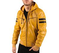 TruClothing Men's Bomber Jacket Outwear Windproof Winter Real Leather Jackets Coat Quilted Hood - Yellow 4XL