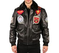 TruClothing Men's Bomber Jacket Outwear Windproof Winter US Aviator Air Force Pilot Flying Real Leather Jackets Coat - Black L