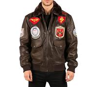 TruClothing Men's Bomber Jacket Outwear Windproof Winter US Aviator Air Force Pilot Flying Real Leather Jackets Coat - Brown L