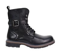 TruClothing Mens Boots Black Tan Motorcycle Punk Rock Casual Laced Buckle Leather Vintage - black 6