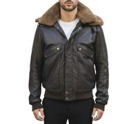 TruClothing Men's Brown Leather Bomber Aviator Style Jacket - Small
