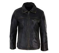 TruClothing Mens Classic Real Leather Soft Hide Zipped Collar Box Jacket Smart Casual Fit - Black Brown L