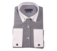TruClothing Men's Club Collar Shirt With Bar Poplin Pin Check 1920s Blinders - Navy - Medium